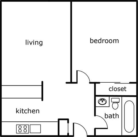 Gardenbrook 1 Bed 1 Bath 480 SF